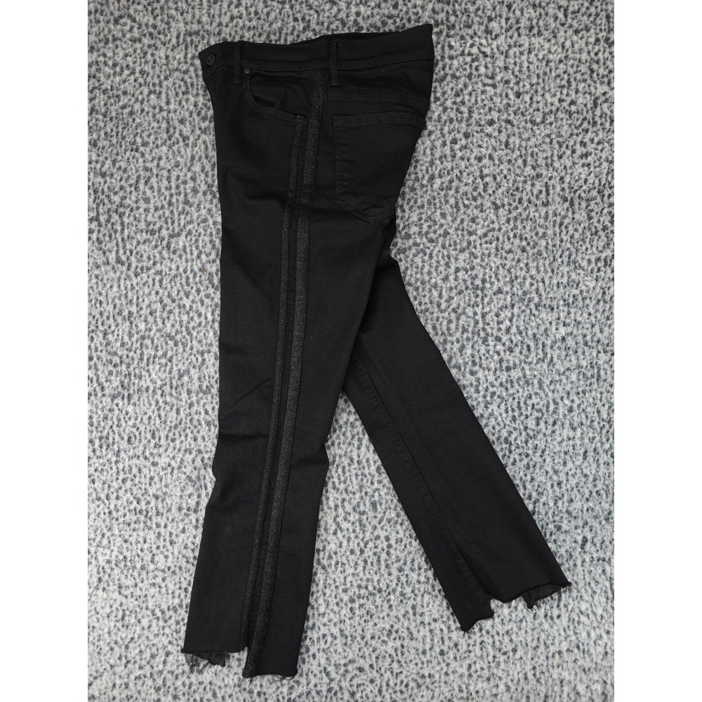 Mother Insider Crop Step Fray Jeans Womens 26 Black Guilty Party Racer Stripe